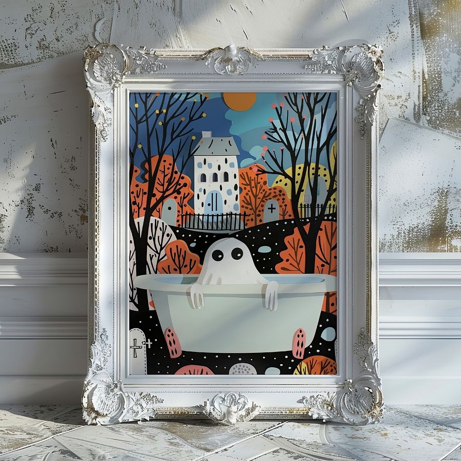 Ghost in Bathtub 3D Paper Art Halloween Bathroom Wall Art Print product image (26)