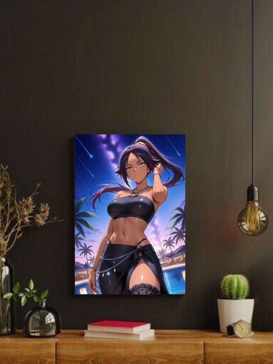Bleach Yoruichi Black Bikini Night Pool – Glossy 8x10 Metal Print product image (2)