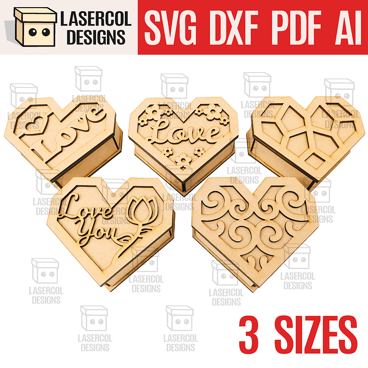 Heart Shaped Box Set 2 (5 Styles, 3 Sizes) - Laser Cut Files product image (1)