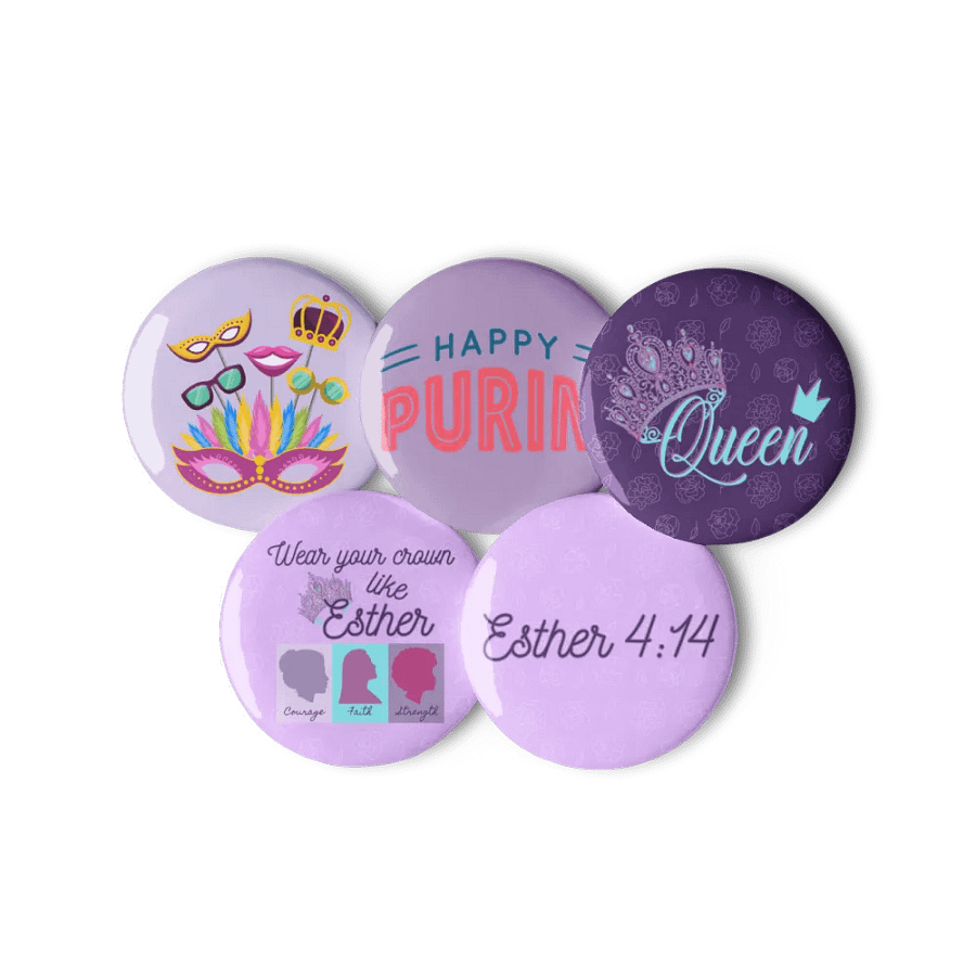 Happy Purim Queen Esther Set of 5 Button Pins product image (4)