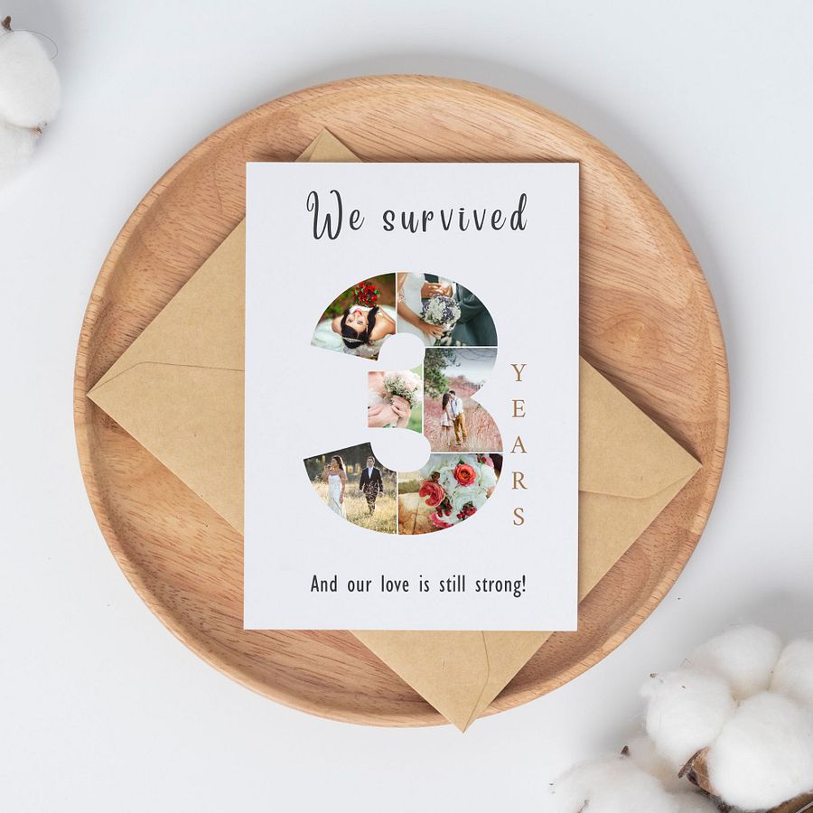 3 Year Anniversary Photo Card Editable Canva Template product image (4)