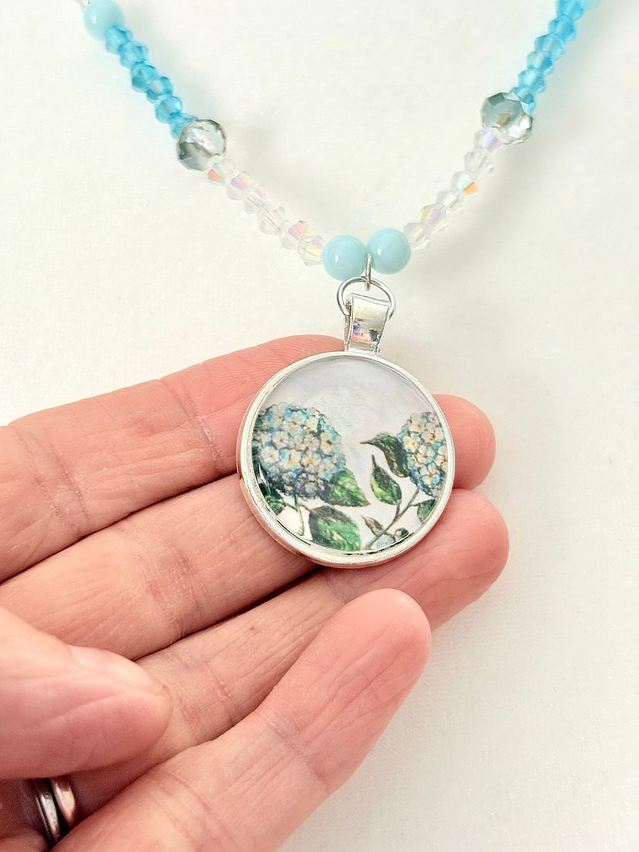 Hydrangea Print Pendant | Handmade & Fully Beaded Necklace | by Monique Faella Designs™ | MFD-00041 product image (3)