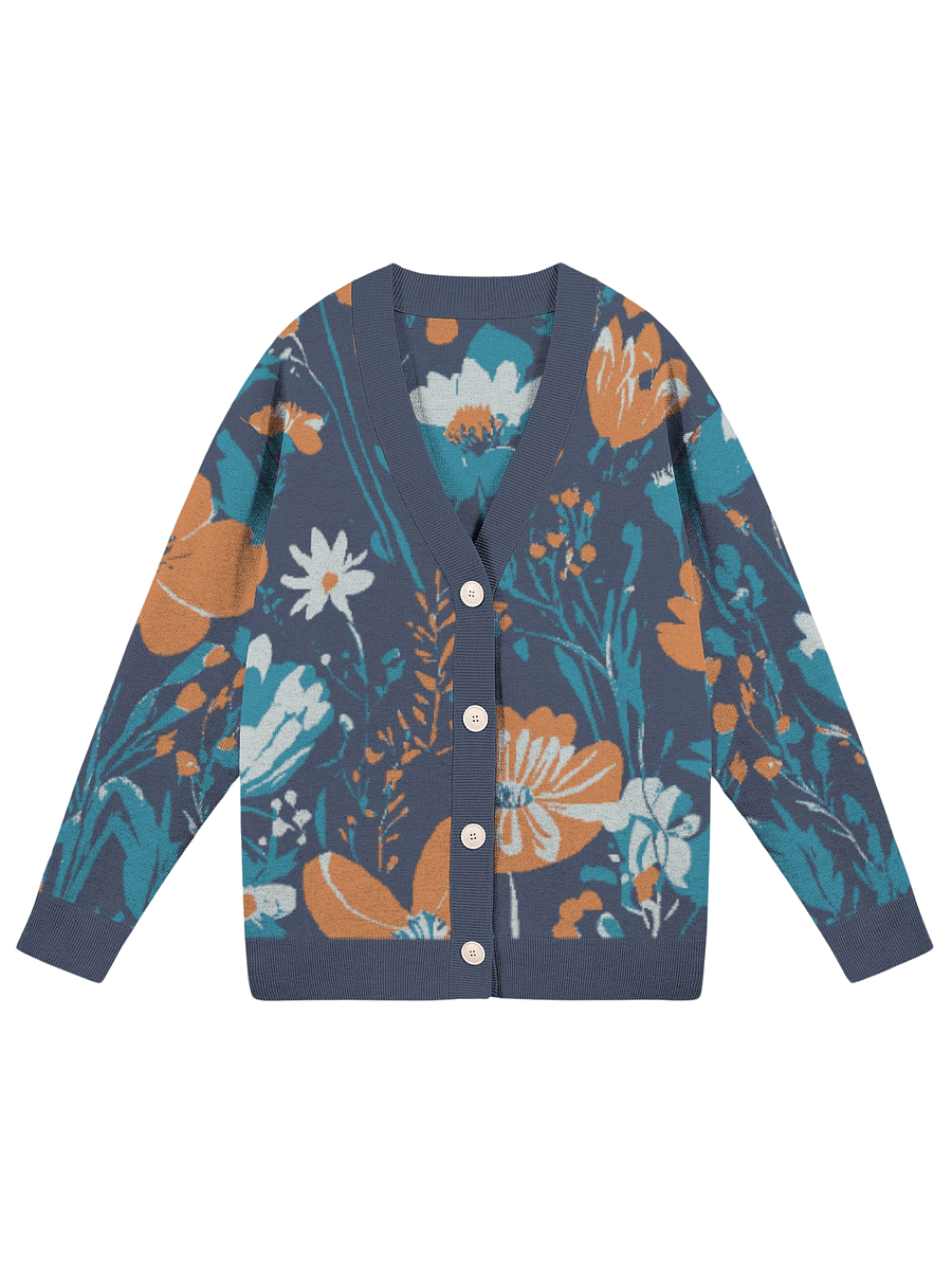 Chic Teal Flower Garden Knitted Cardigan product image (1)