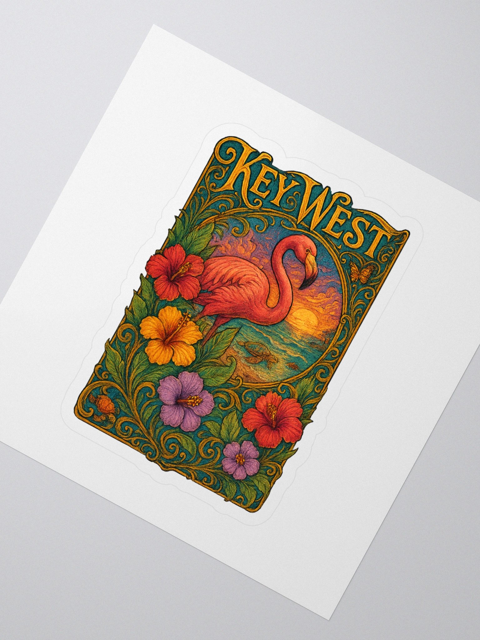 Kiss-Cut Key West Tropical Sticker with Flamingo and Hibiscus product image (2)
