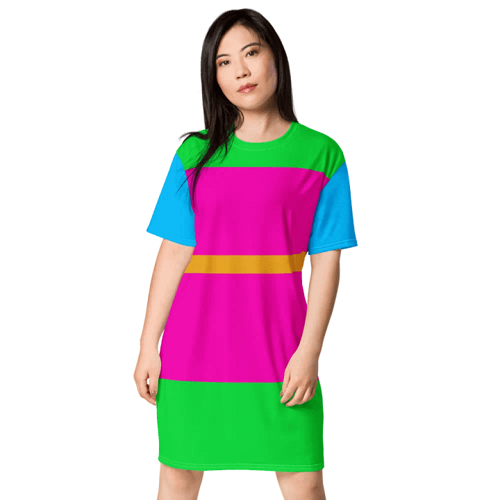 Blue Green Pink Orange Color Block T-Shirt Dress product image (2)