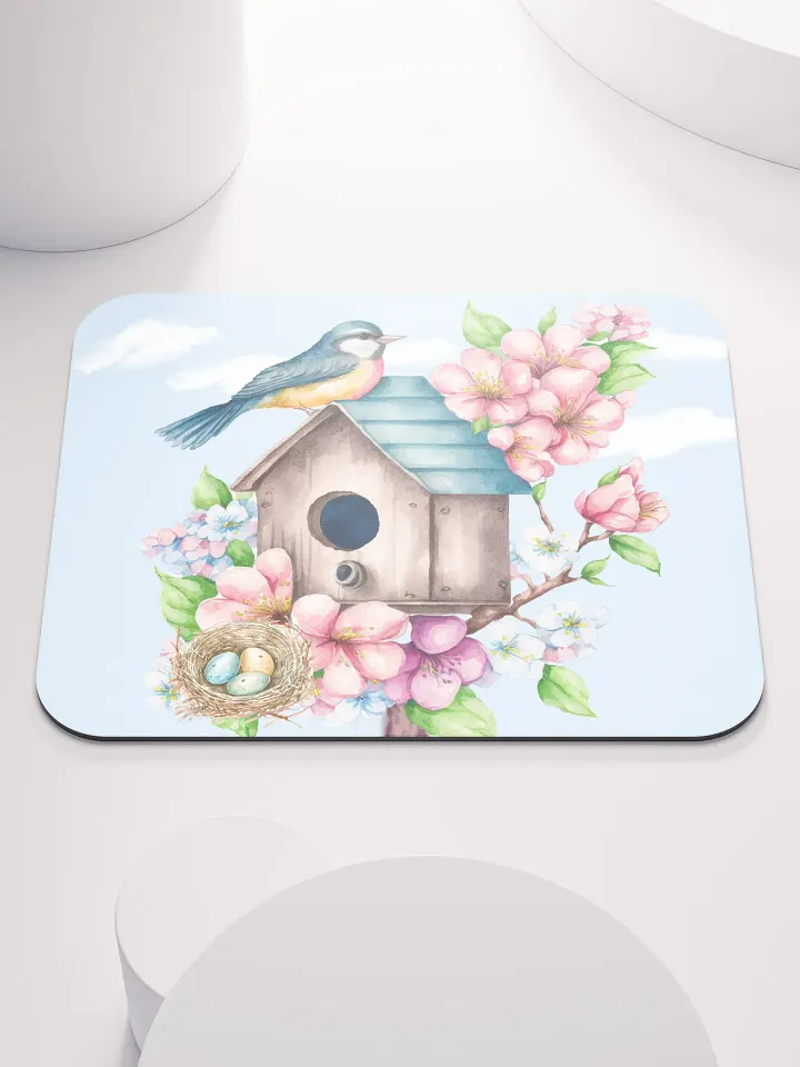 Blue Bird in a Pink Dogwood Tree Mousepad product image (1)