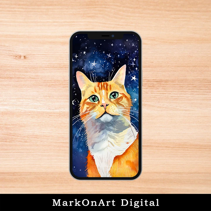 Ginger Tabby Cat And Stars Art For Mobile Phone Wallpaper or Lock Screen | High Res for iPhone or Android Cellphones product image (1)