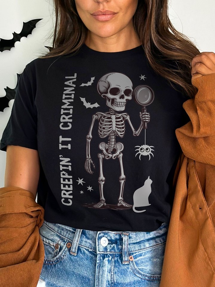 Creepin’ It Criminal Halloween T-Shirt for True Crime Lovers - Dark product image (1)
