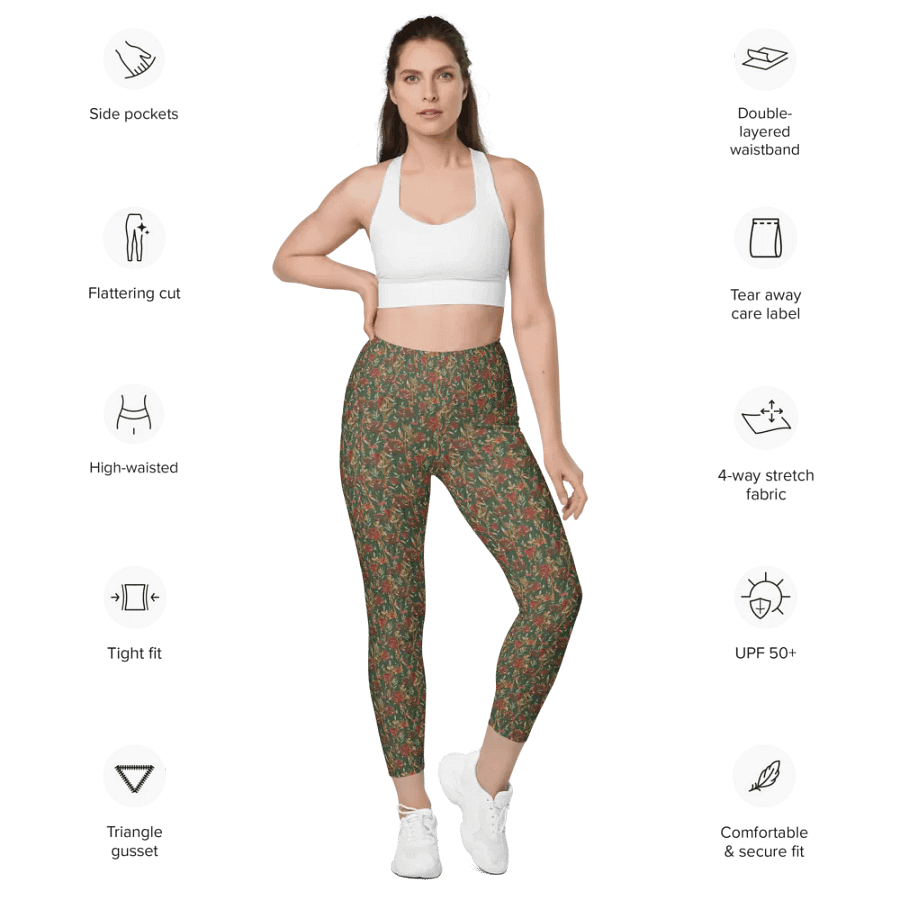 Brown All-Over Print Leggings with Pockets product image (9)