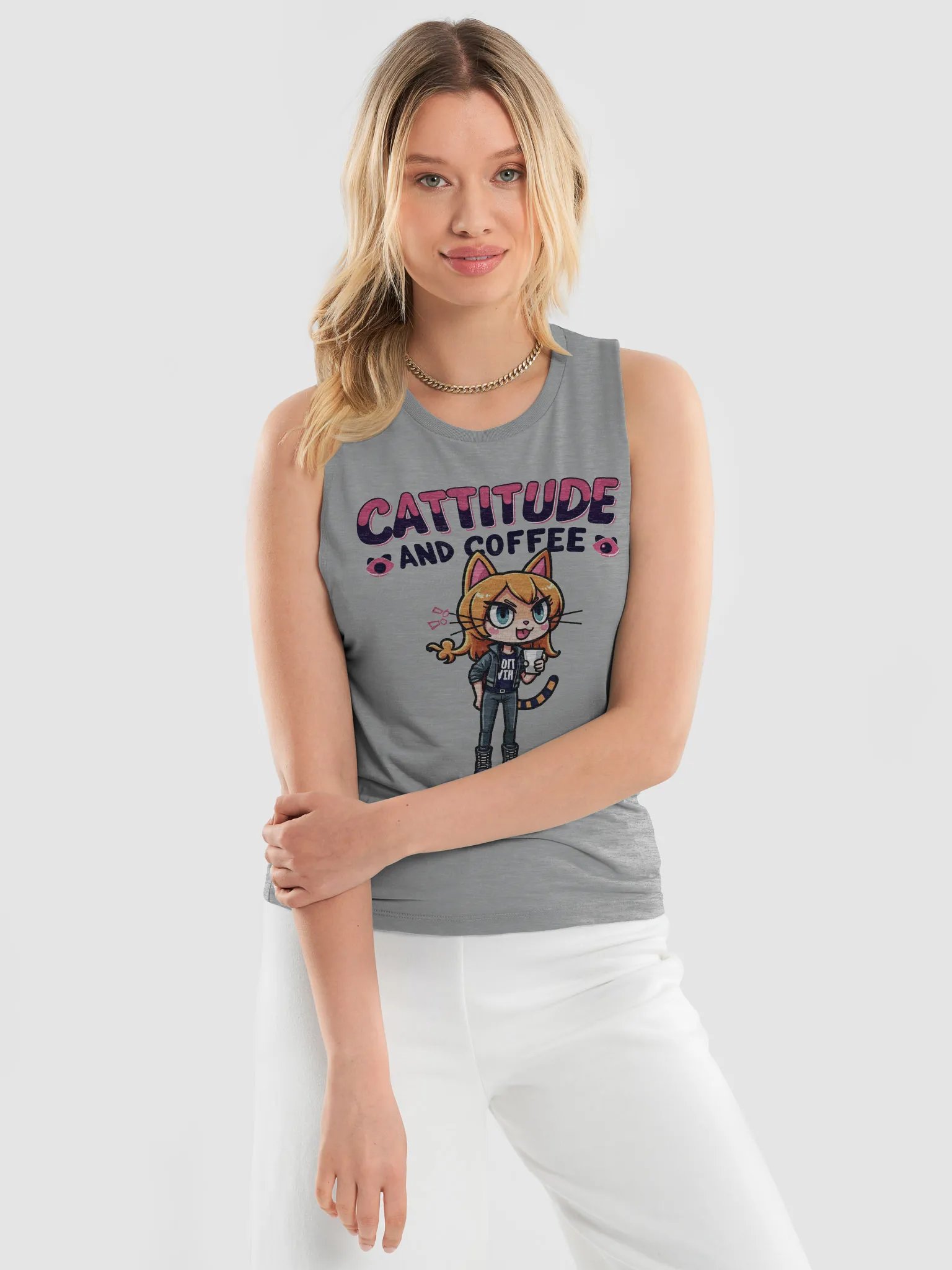 Cattitude and Coffee Flowy Muscle Tank product image (9)