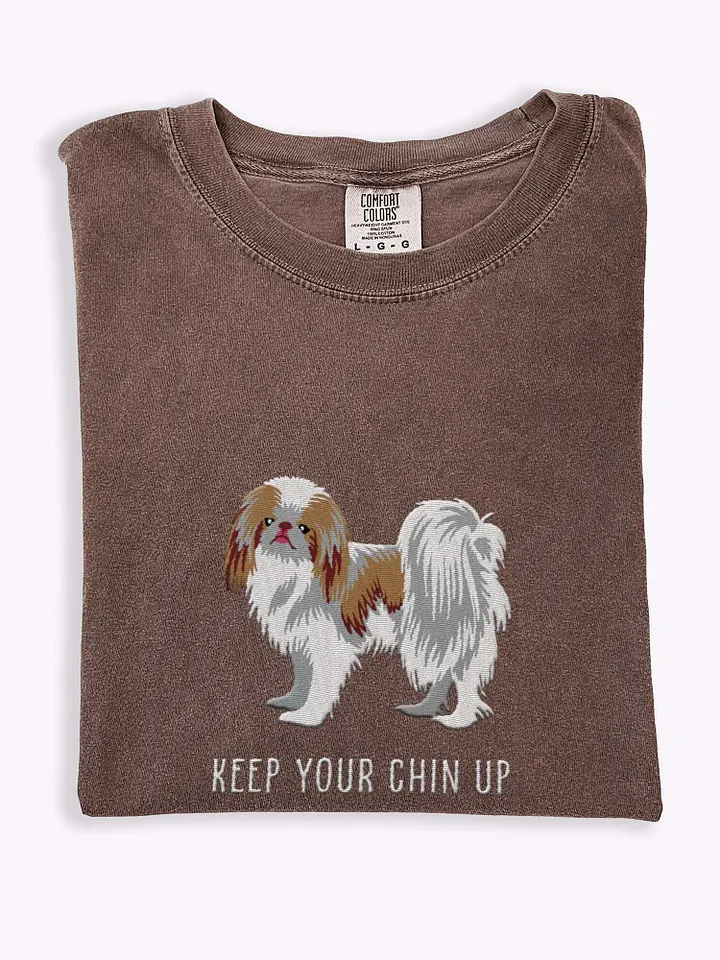 Keep Your Chin Up T-Shirt(Embroidered) of a Japanese Chin(Brown) product image (1)