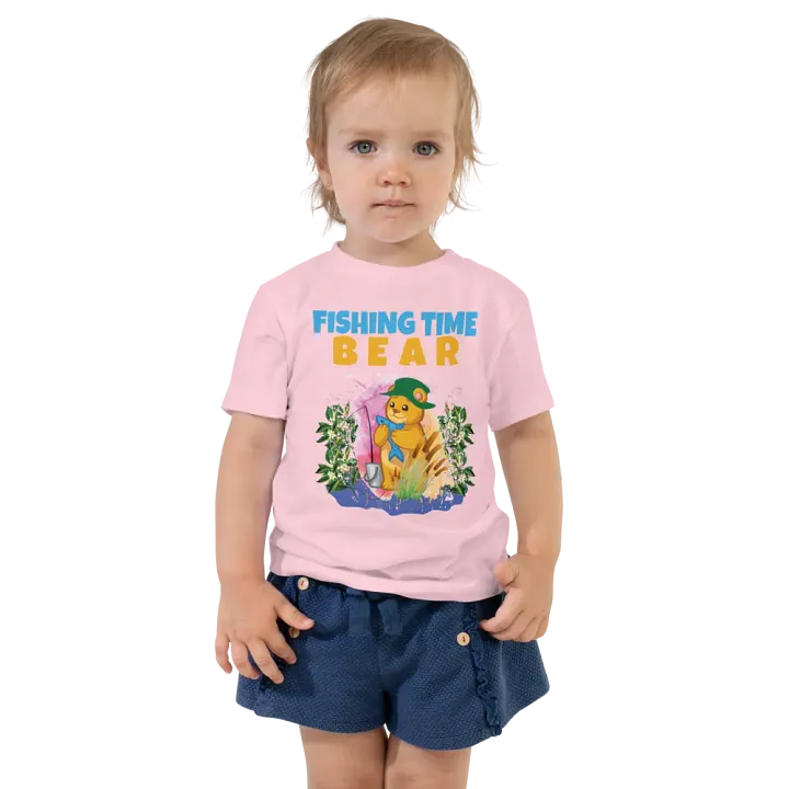 Bear Fishing Time Cute Colorful Funny Bella + Canvas Toddler T-Shirt – Funny Shirt & Gift for Kids product image (1)