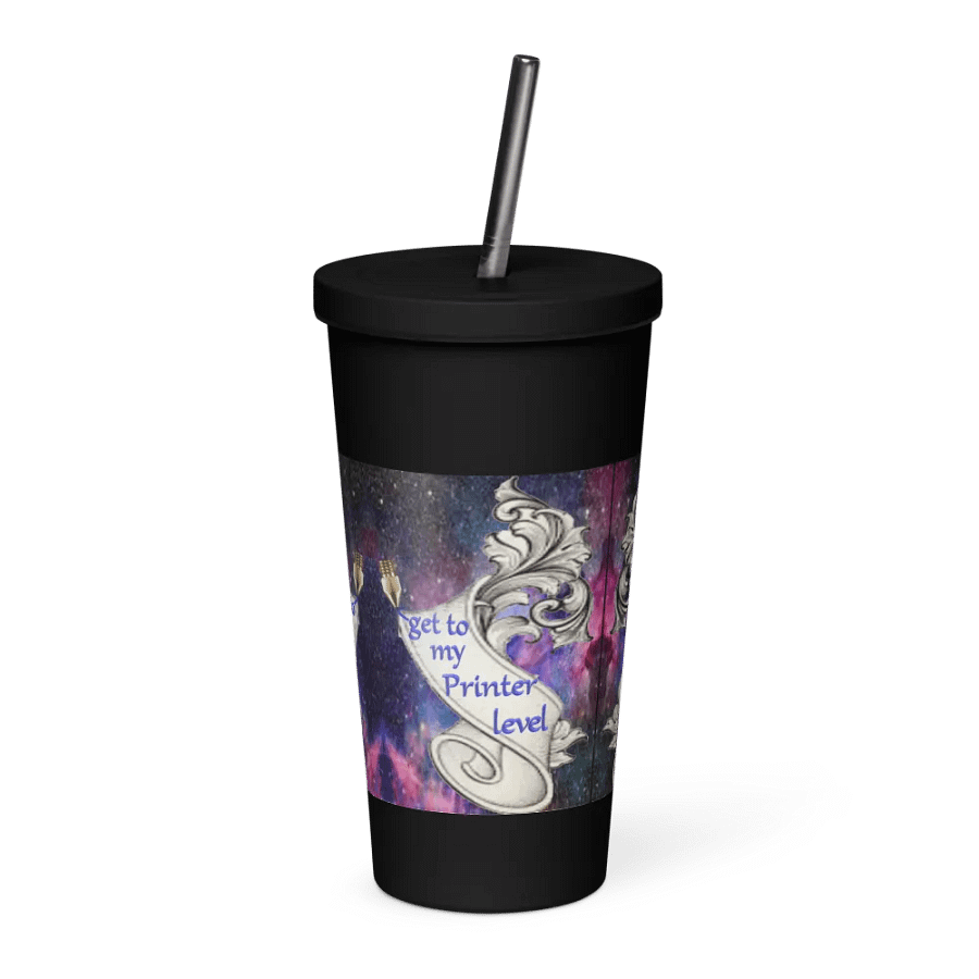 Isolierbecher mit Strohhalm, get to my Printer level Motiv product image (1)