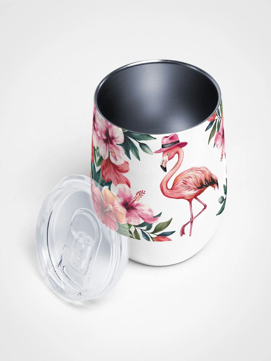 Flamingo with Tropical Hibiscus 12 Oz Wine Tumbler – Vibrant Flamingo & Hibiscus Watercolor Design product image (3)