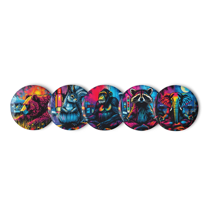 Neon Nights, meditating animals Pin Button Set product image (1)