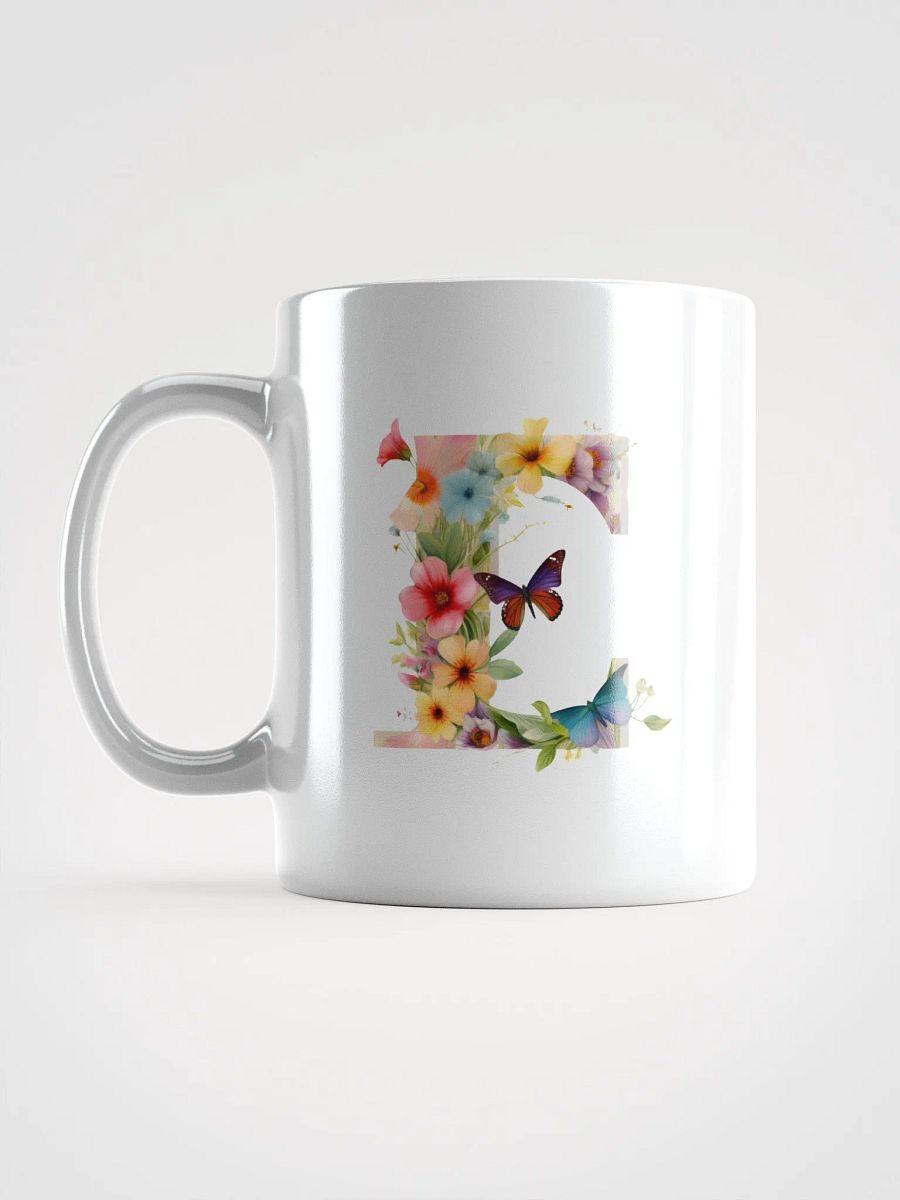 Letter E Monogram Floral Fantasy White Glossy Mug product image (16)