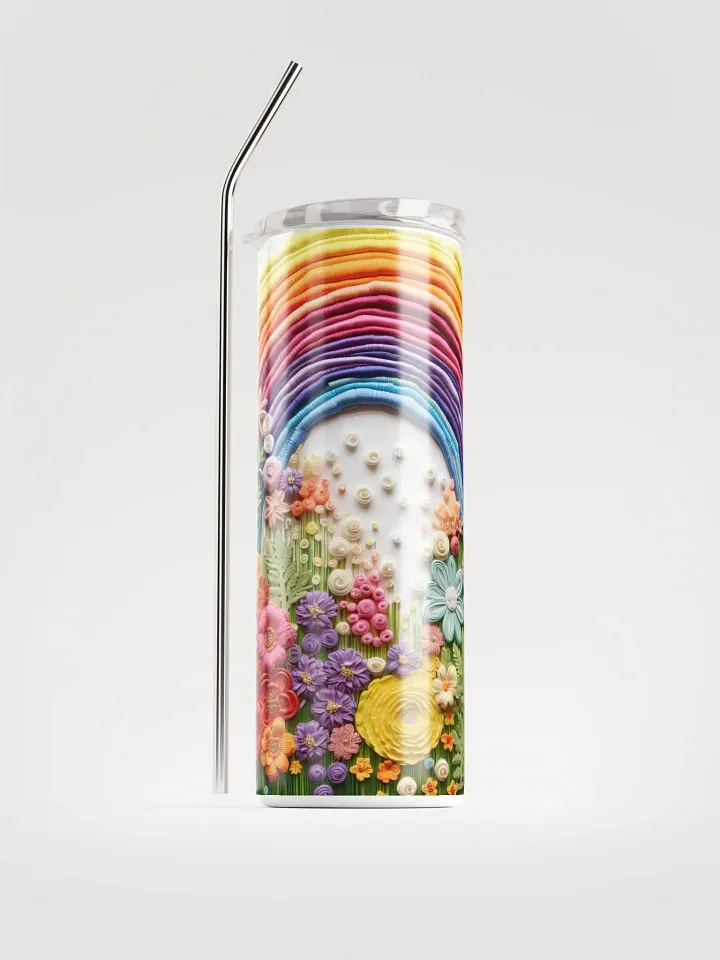 🌈 Embroidered Rainbow Stainless Steel Tumbler | Eco-Friendly 20oz Cup with Reusable Straw product image (1)
