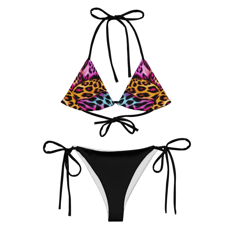 Colorful Leopard Print Low Rise Cheeky String Bikini With Black Bottoms product image (8)
