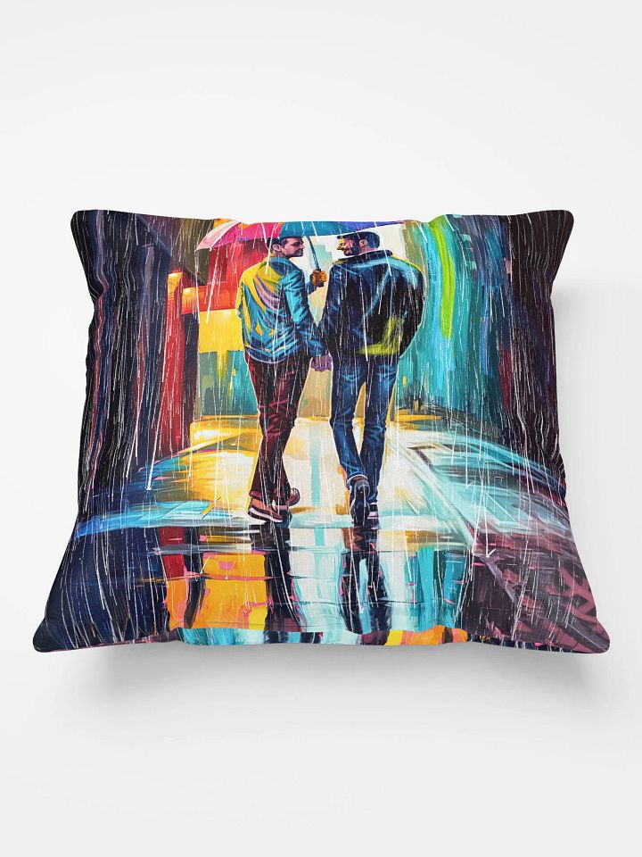 Gay Couple In The Rain – Colorful Two Hearts Throw Pillow product image (2)