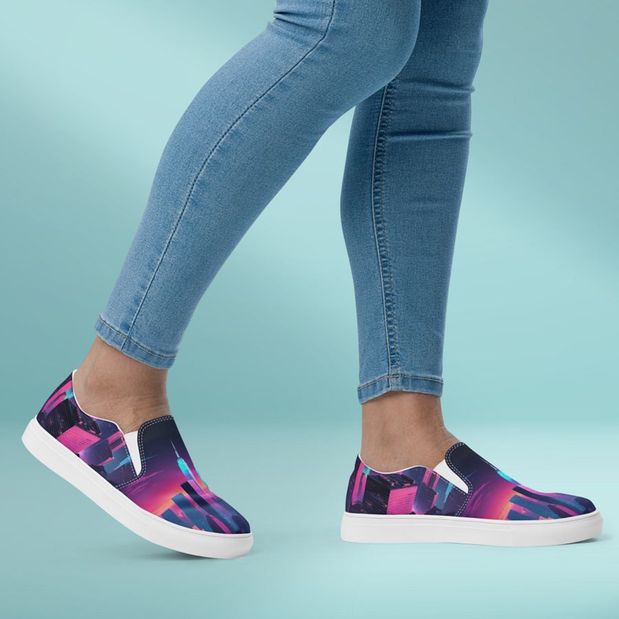 Vaporwave New York City All Over Canvas Slip On Shoes product image (6)
