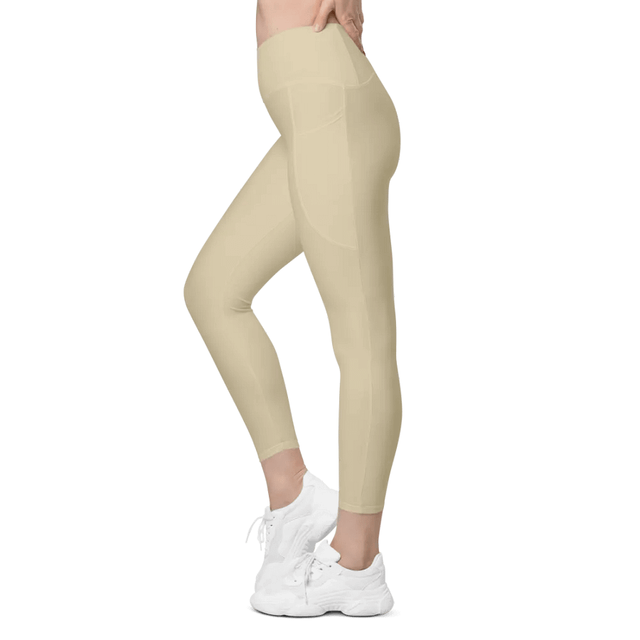 Plain Light Yellow Light Summer Women's High Waisted Premium Crossover Leggings with Pockets by Treasure Pie product image (4)