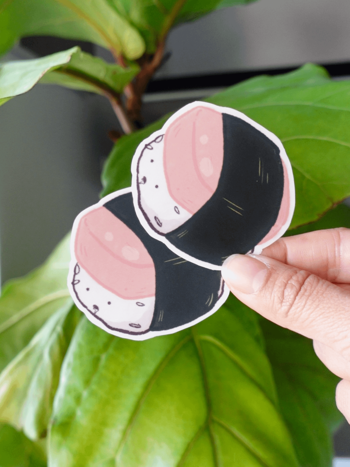 Spam Musubi with face open mouth drooling Waterproof Vinyl sticker product image (2)