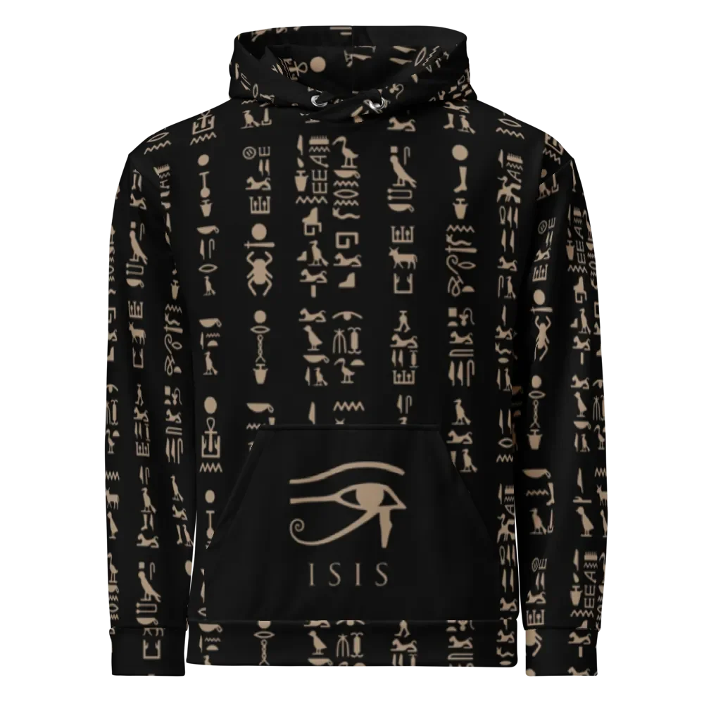 Isis Black Hieroglyphs All Over Print Unisex Hoodie product image (1)