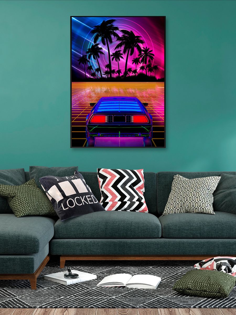 Neon landscape: Synthwave horizon & car, outrun [synthwave/vaporwave/cyberpunk] — Aesthetic retrowave poster product image (2)