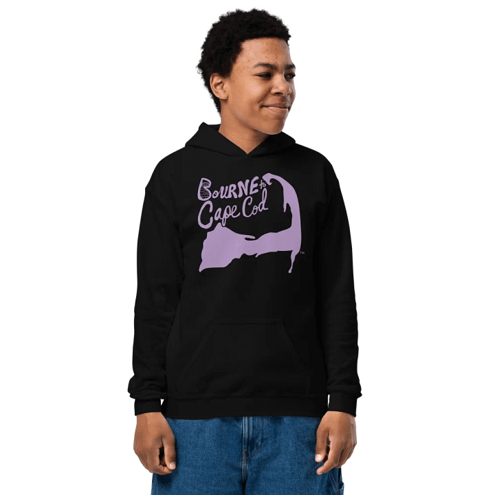 Boys' | BOURNE to Cape Cod™ | DTG Vintage Print | Youth Heavy Blend Hooded Sweatshirt | Rugged, Cozy, Adventure-Ready | Lilac Logo product image (1)