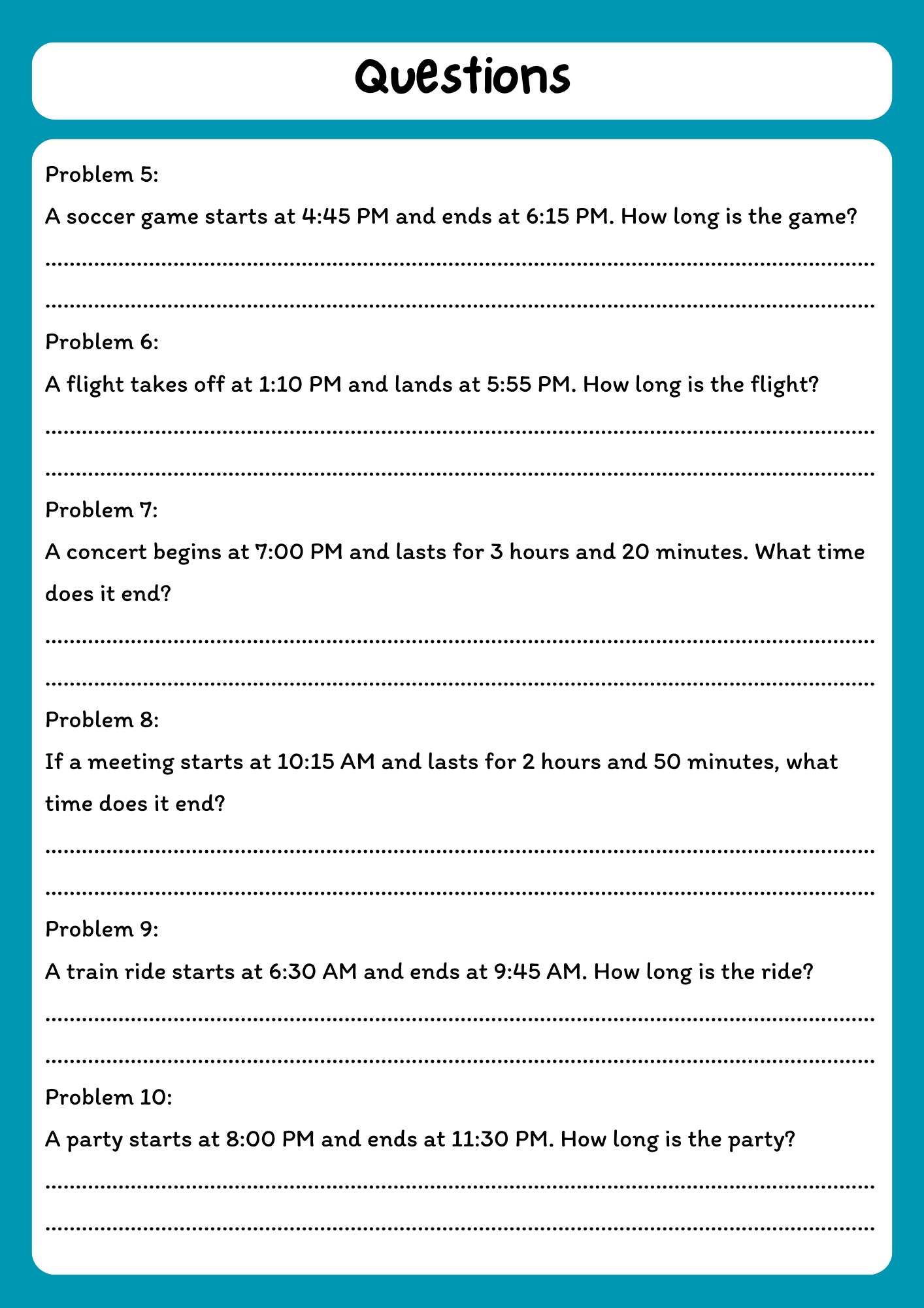 Elapsed Time Practice Worksheet - 10 Word Problems product image (2)