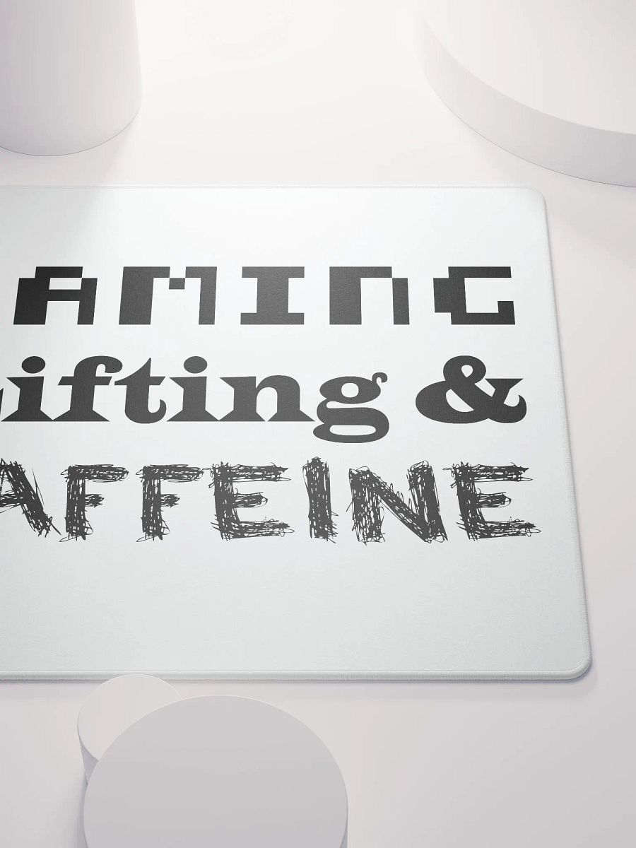 Gaming, Lifting & Caffeine Mouse Pad - Black Lettering product image (5)