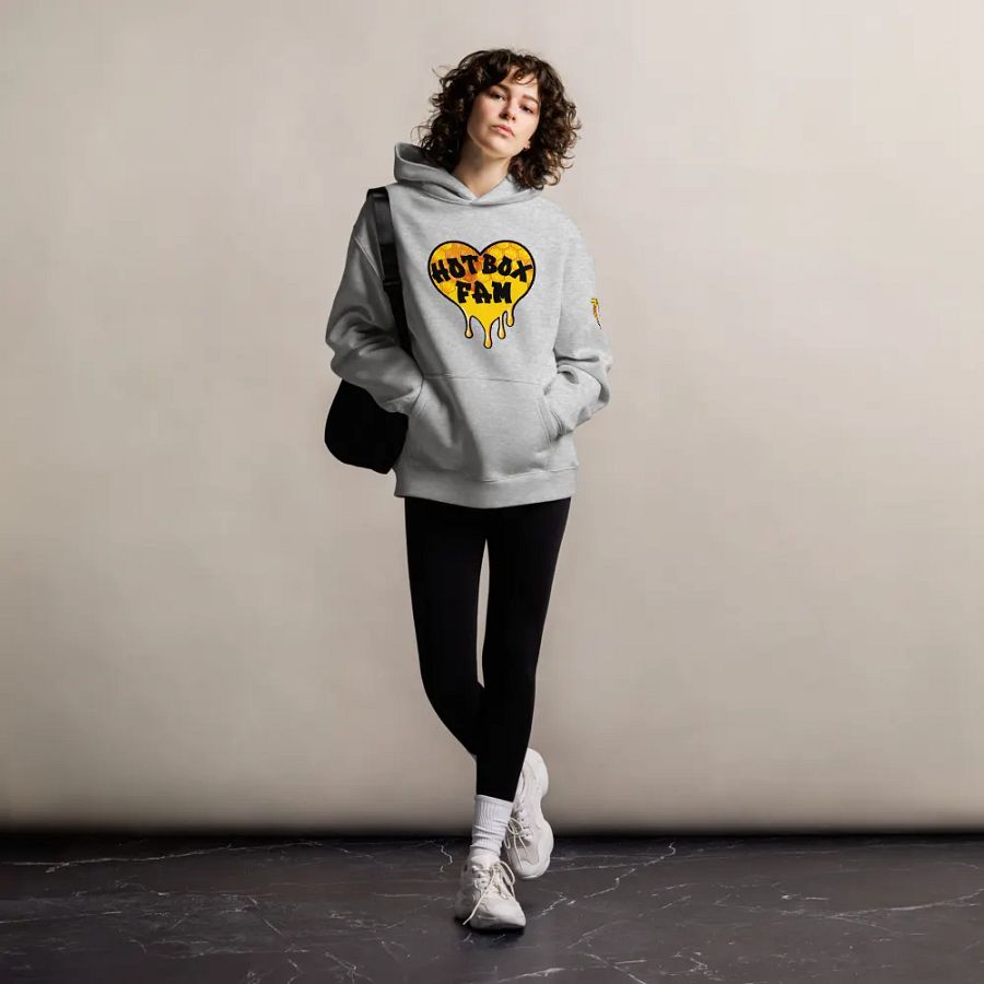 UNISEX HOT BOX FAM GOLD LOGO WITH JFLOW 710 EMOTE ON SLEEVE HOODIE product image (38)