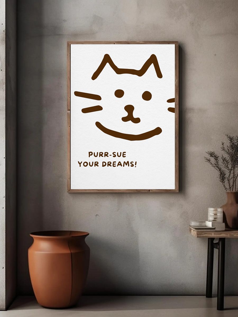 Purr-sue Your Dreams Cat Wall Art - Cute Minimalist Kitty Print, Motivational Animal Poster, Playful Nursery Kids Room Decor, Cat Lover Gift product image (3)