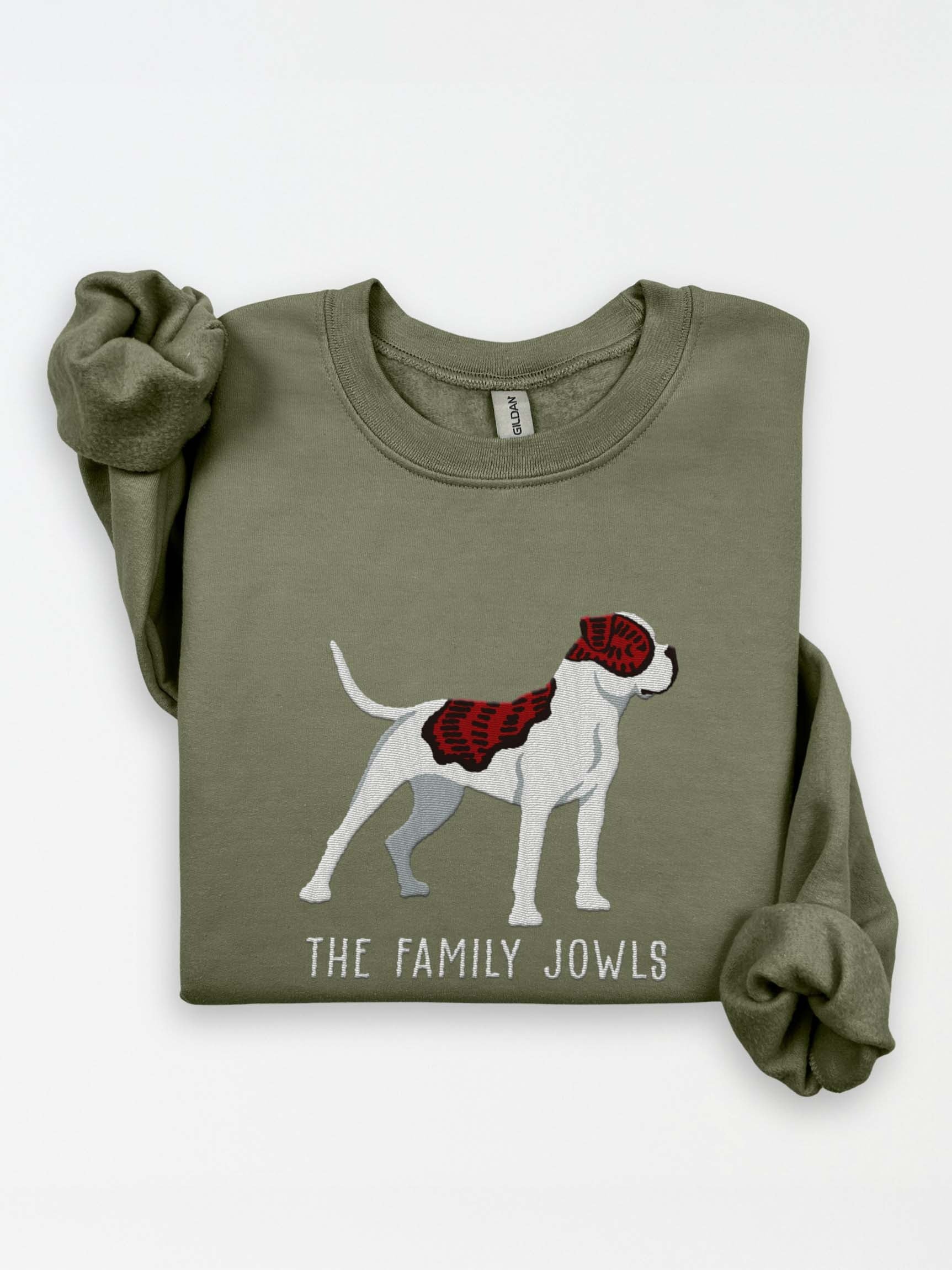 The Family Jowls Sweatshirt (Embroidered) of an American Bulldog(Brindle & White) product image (1)