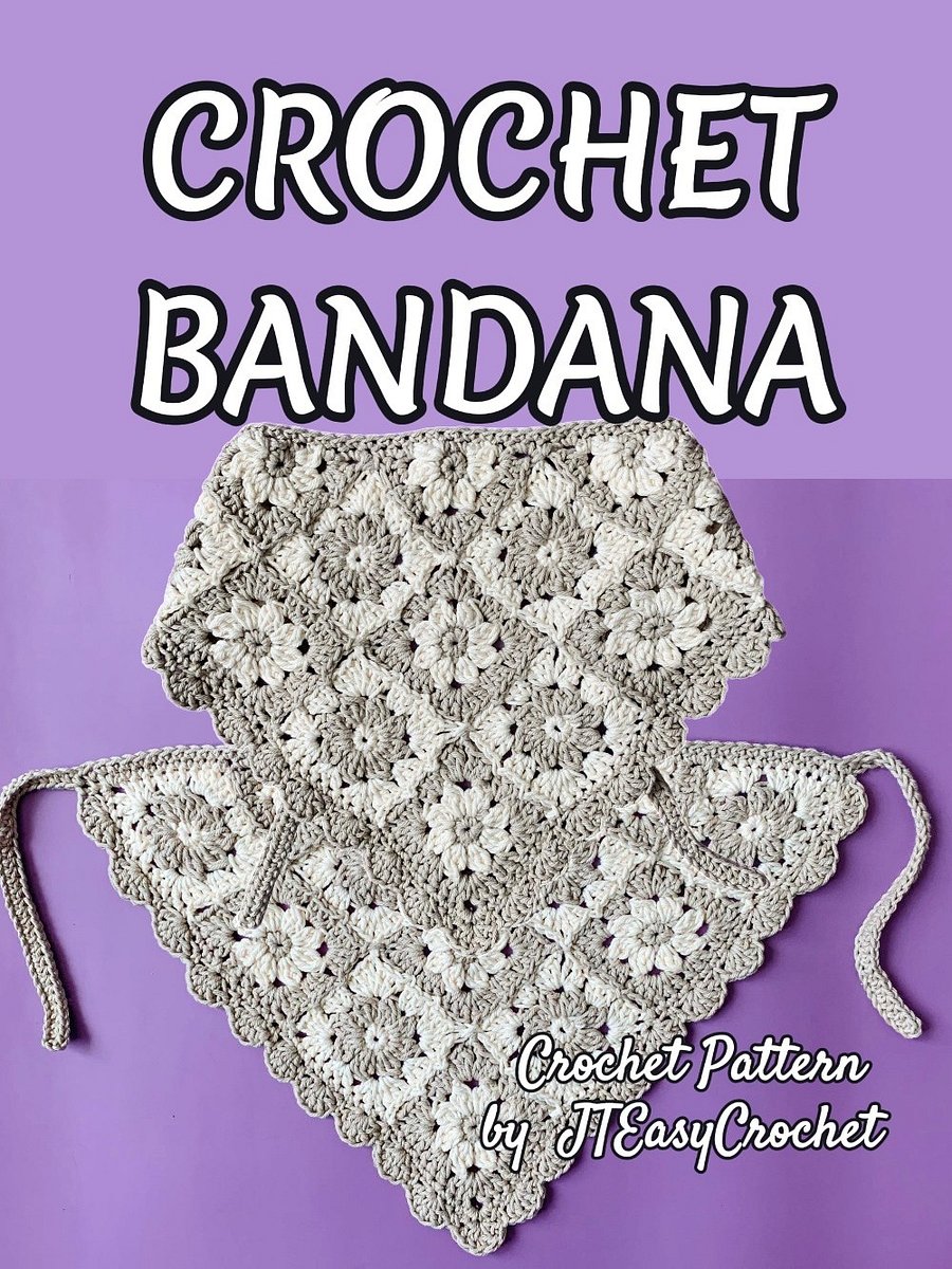 Flower Granny Square Bandana Easy Crochet Pattern Retro Lace Kerchief product image (3)