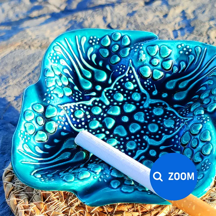 Ceramic turquoise ashtray, square - Turkish Iznik Style Decor, 10 cm — handmade pottery product image (2)