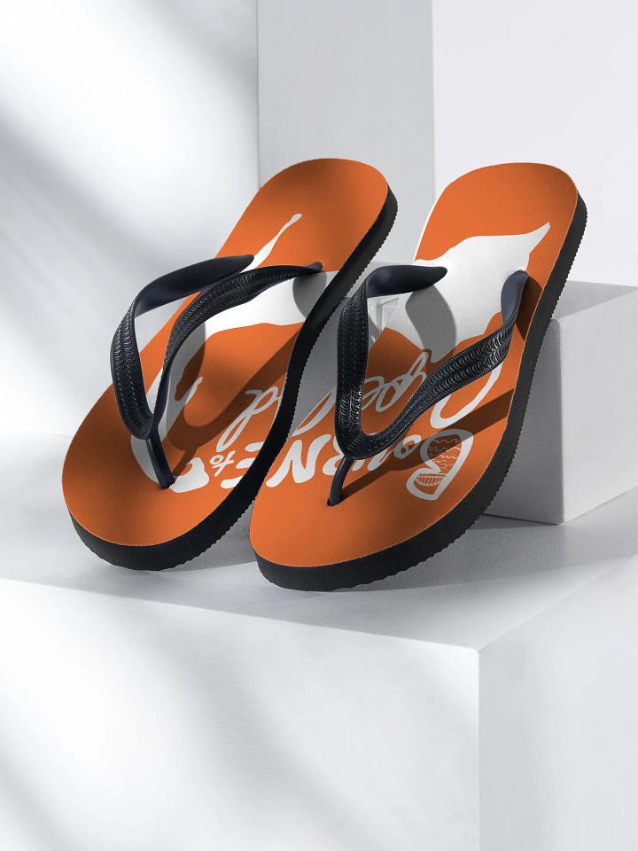 BOURNE to Flip Flop™ | Cape Cod Vibes for Your Soles | Logo Spread Sandals | White Logo on Orange product image (1)