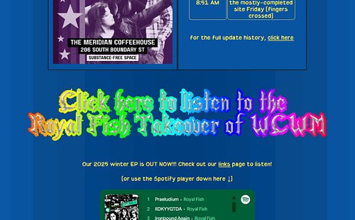 Recording is linked on our neocities site
https://royalfish.neocities.org
https://files.catbox.moe/xbzug7.mp3
👑🐟🎸
Edit: file ...