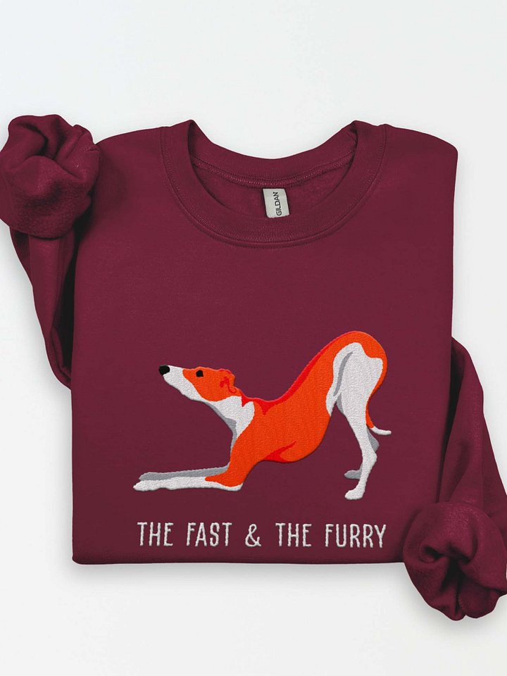 The Fast & the Furry Sweatshirt (Embroidered) of an Italian Greyhound(Red & White) product image (1)