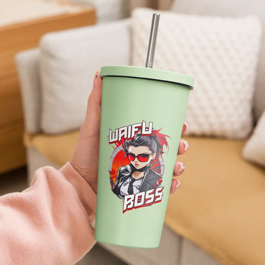 Waifu Boss 20 oz Tumbler Cup - Mint - Insulated Tumbler with a Straw v1 product image (3)