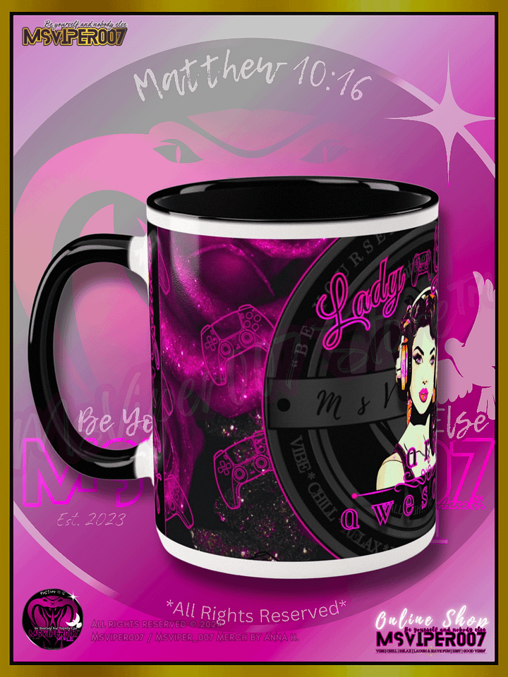 Mug - MsViper007's "Lady Gamers Are Awesome™ [black/velvet violet rose | V3]" Hot Beverage Mug with color inside by Anna H. product image (1)