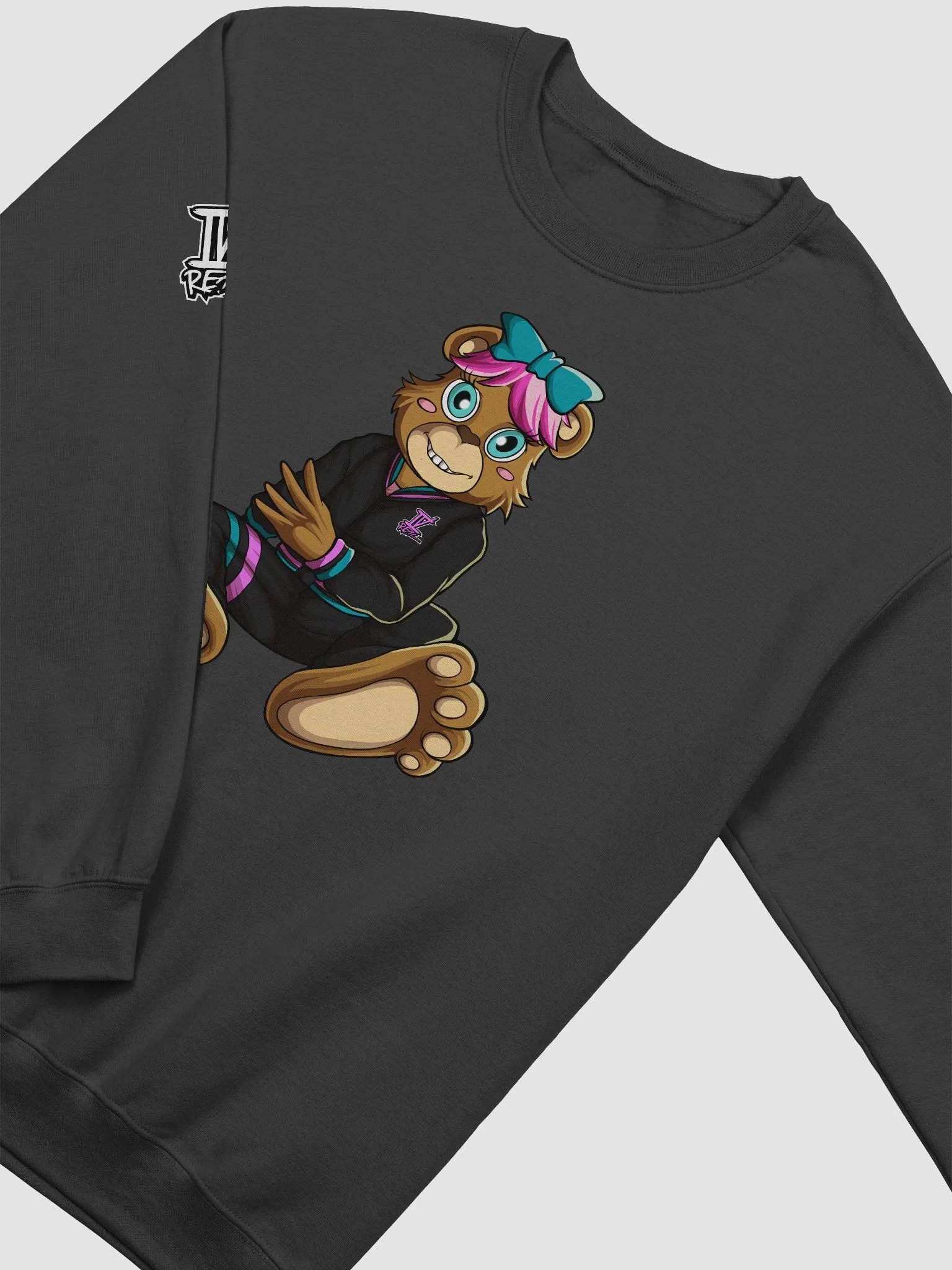Sitting Girl Bear Black Crewneck Sweatshirt product image (3)
