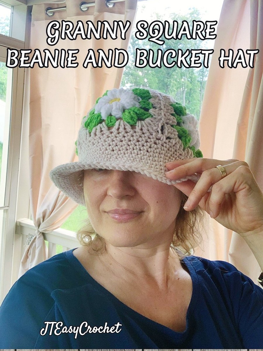 Granny Square Hat Crochet Pattern and VIDEO Sun Hat Beanie Bucket Hat With Brim product image (7)