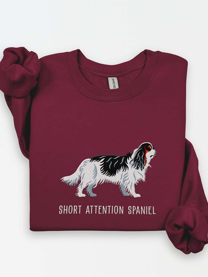 Short Attention Spaniel Sweatshirt (Embroidered) of a King Charles Spaniel(Tricolor) product image (1)