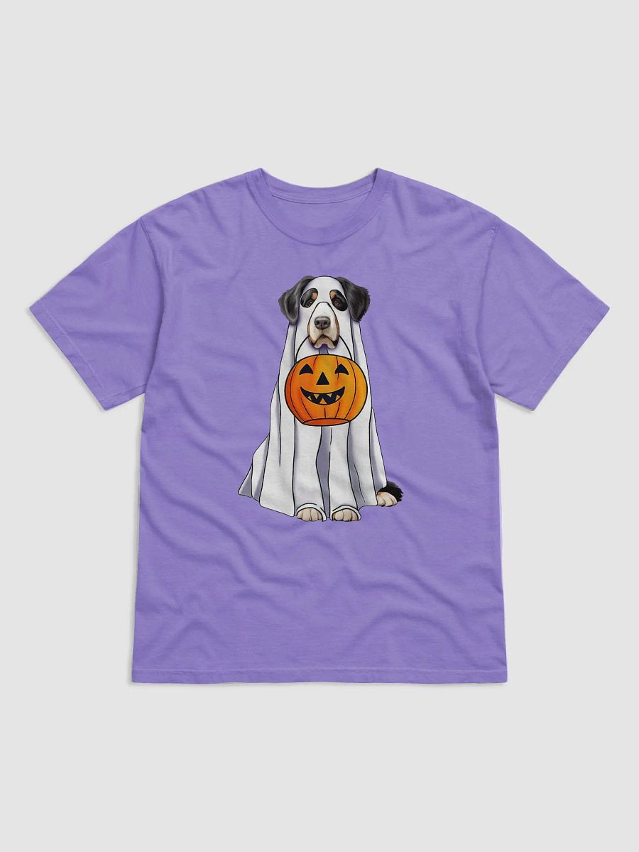 Bernese Mountain Dog Halloween Tee | Funny Halloween Berner Wearing a Ghost Costume with Pumpkin Basket product image (22)