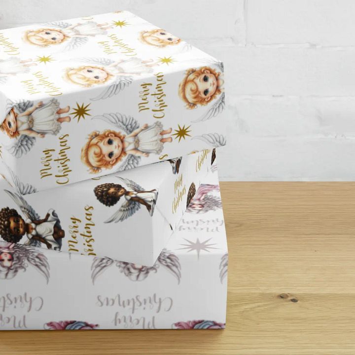 Merry Christmas Angel Gift Wrapping Paper 3 Sheet Set #1 product image (2)