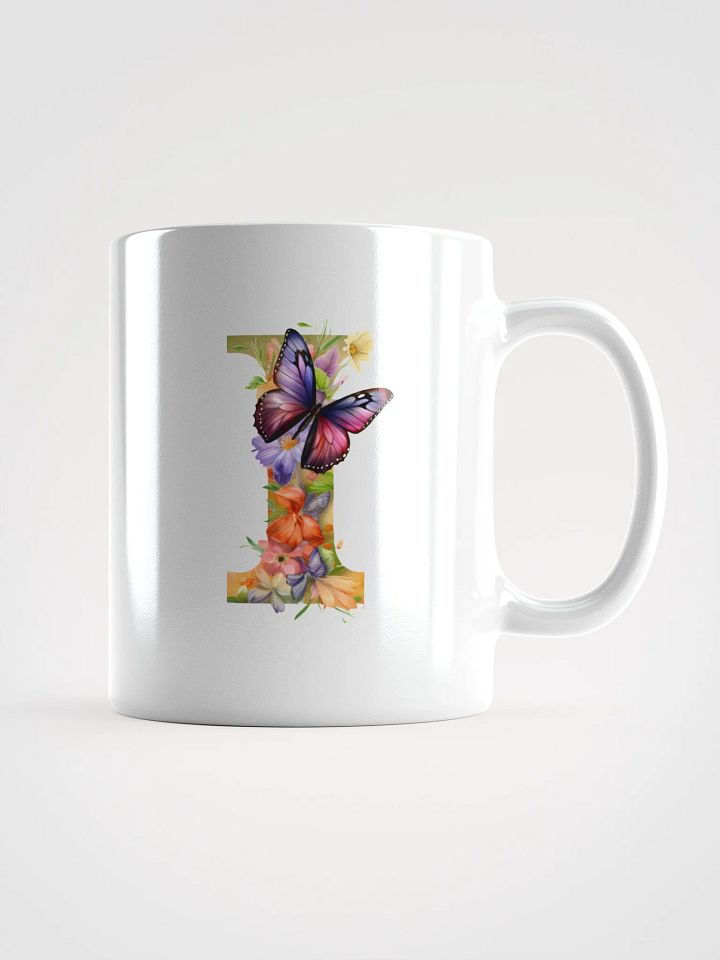 Letter I Monogram Floral Fantasy White Glossy Mug product image (3)