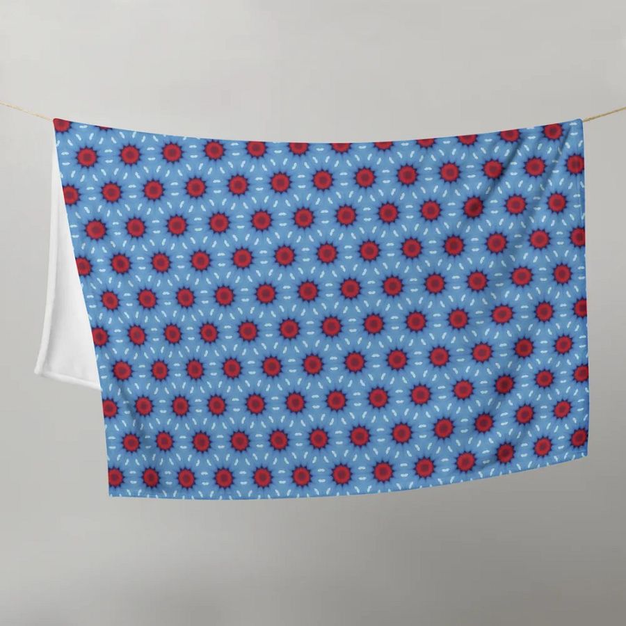 Blue Red & White Sunshine Seamless Patterned Throw Blanket product image (10)