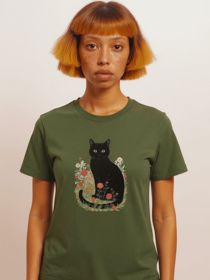 The Garden Guardian – Artistic Cat & Wildflower T-Shirt product image (1)