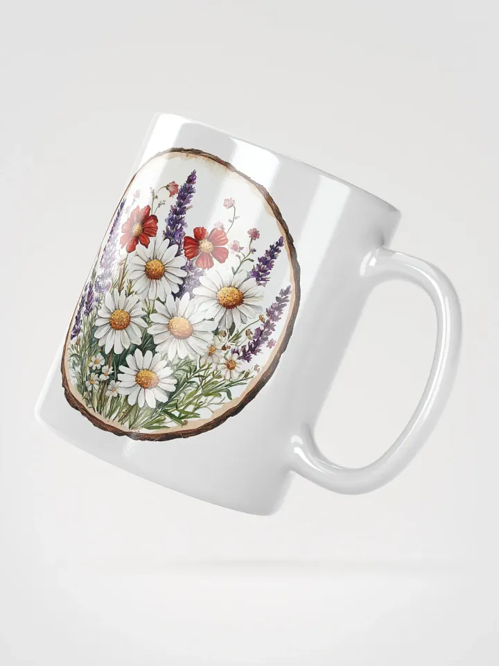 Red & White Wildflower Round Wood Art Ceramic Mug product image (2)